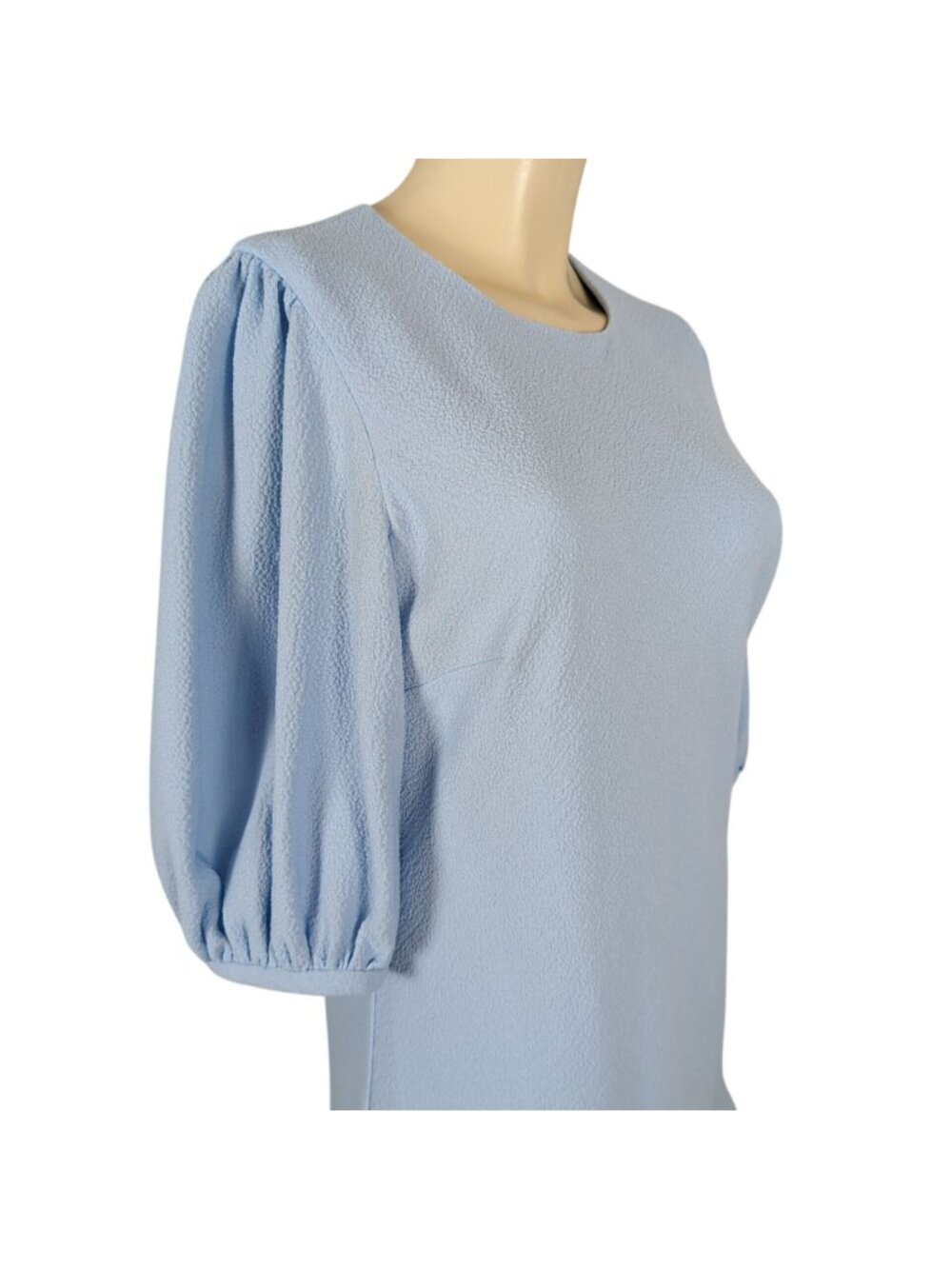Black Halo Morello Blue Mini Dress Sz 8 Textured Shift Ruffle Hem Puff Sleeve - Picture 10 of 16